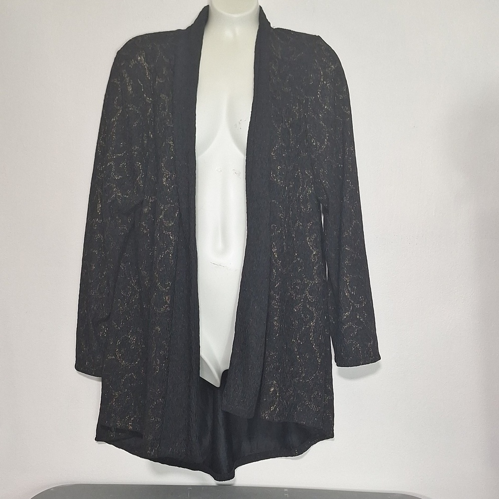 Catherines Open Cardian Black Gold Metallic
